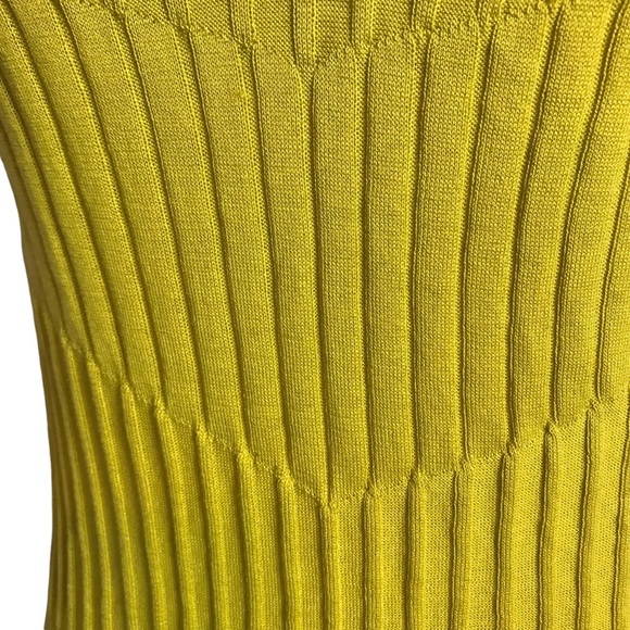 Benetton Small Silk Cotton Chartreuse V-neck Ribbed Sweater Minimalist NEW - Picture 6 of 10
